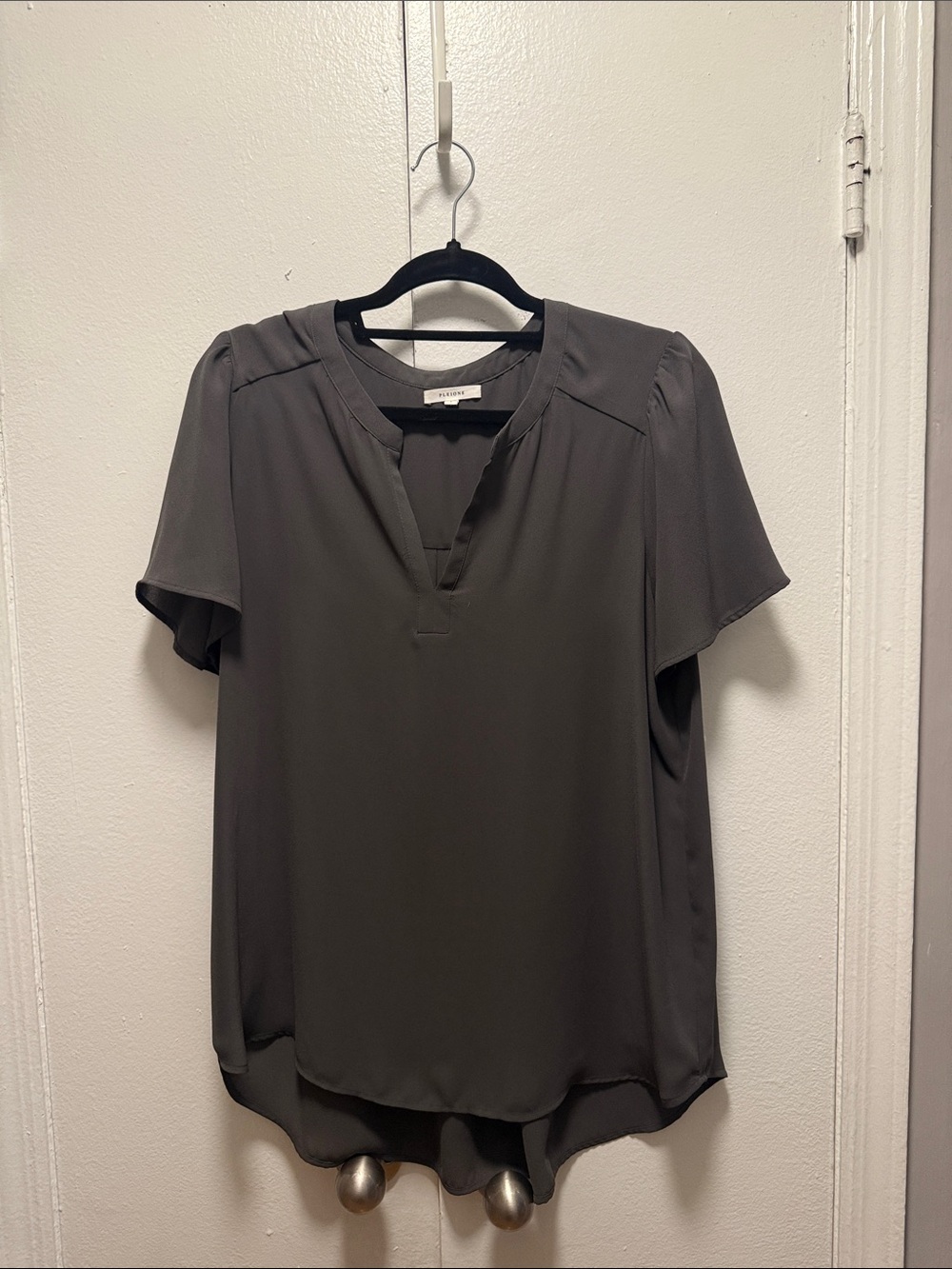 Pleione olive green  V-Neck Flutter Sleeve Blouse